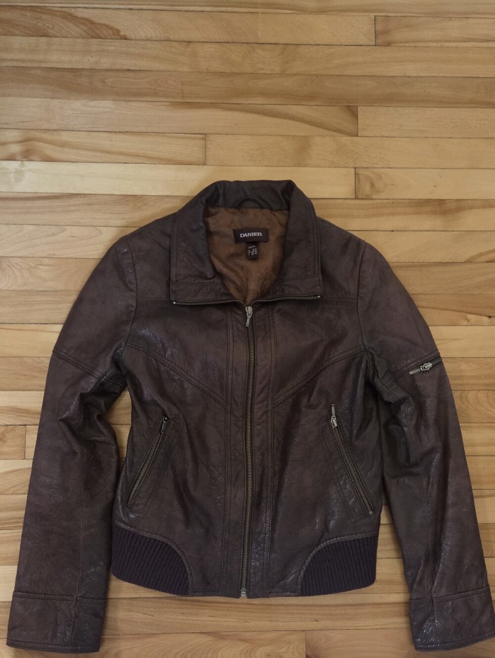 Danier Brown Leather Bomber Jacket
